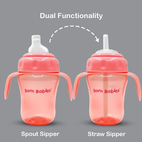 Born Babies Baby Sipper cup BPA free convirtable for toddler kid , soft spout straw mug - 210ML (Pink)