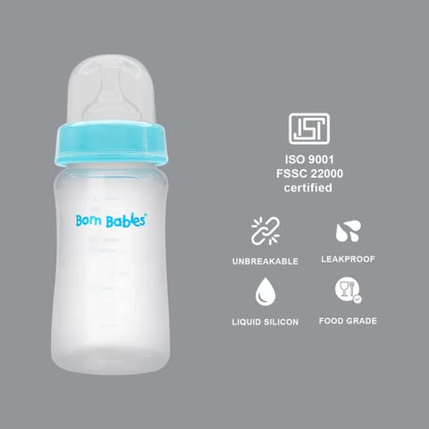 Born Babies Feeding Bottle With Anti-Colic Silicone Nipple BPA Free - 250 ml - Blue