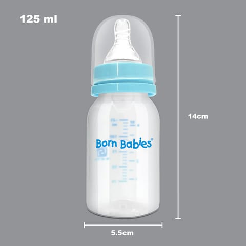 Born Babies Feeding Bottle With Anti-Colic Silicone Nipple & Travel Cap, BPA Free - 125 ml - Blue