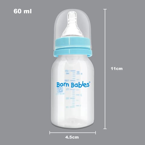 Born Babies Feeding Bottle With Anti-Colic Silicone Nipple & Travel Cap, BPA Free - 60 ml - Blue