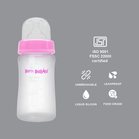 Born Babies Feeding Bottle With Anti-Colic Silicone Nipple BPA Free - 250 ml - Pink