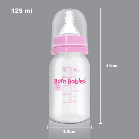 Born Babies Feeding Bottle With Anti-Colic Silicone Nipple & Travel Cap, BPA Free - 125 ml - Pink