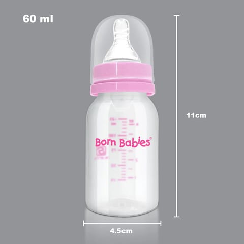 Born Babies Feeding Bottle With Anti-Colic Silicone Nipple & Travel Cap, BPA Free - 60 ml - Pink