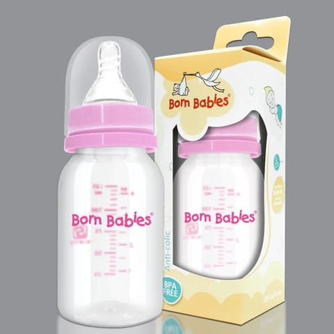 Born Babies Feeding Bottle With Anti-Colic Silicone Nipple & Travel Cap, BPA Free - 60 ml - Pink