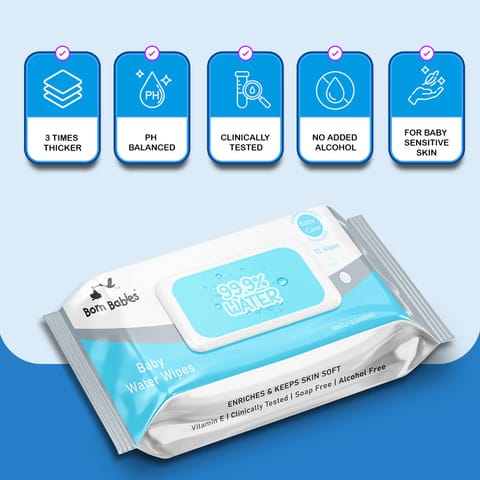 Born Babies Advanvced 99.9% Pure Water Baby Wipes - 216 Pieces ( Buy 2 Get 1 Free)