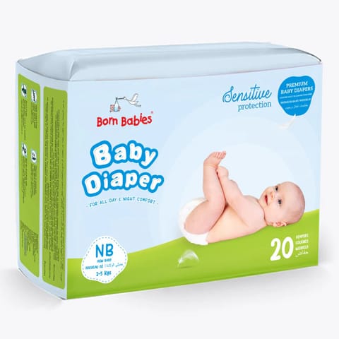 Born Babies Baby Tape Diaper Three Layer Leakage Protection High Absorb-NB(20 Pieces)