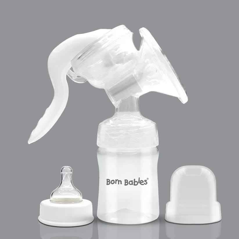 Born Babies Natural Manual Breast Pump ,BPA Free,Anti-Colic Silicone Nipple,Container Cap,150ML - White