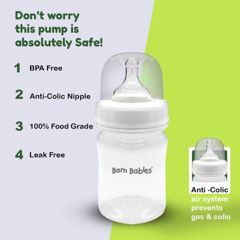 Born Babies Natural Manual Breast Pump ,BPA Free,Anti-Colic Silicone Nipple,Container Cap,150ML - White