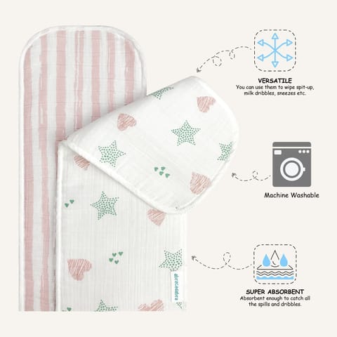 Abracadabra Muslin Burp Pad - Stars & Hearts Pack of 2