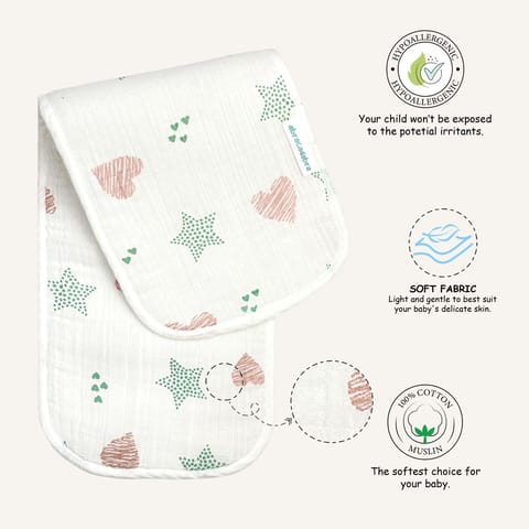 Abracadabra Muslin Burp Pad - Stars & Hearts Pack of 2