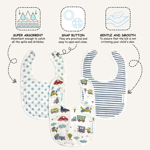 Abracadabra Muslin Bibs - Transport Pack of 3