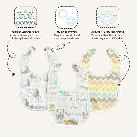 Abracadabra Muslin Bibs - Sleepy Friends Pack of 3