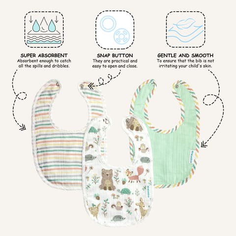 Abracadabra Muslin Bibs - Bambi & Friends Pack of 3