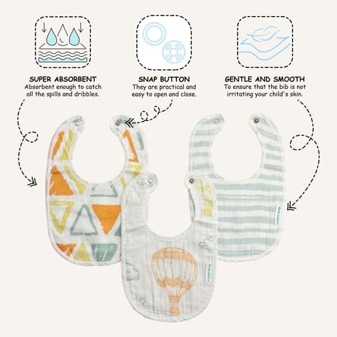 Abracadabra Muslin Bibs - Hot Air Balloon Pack of 3