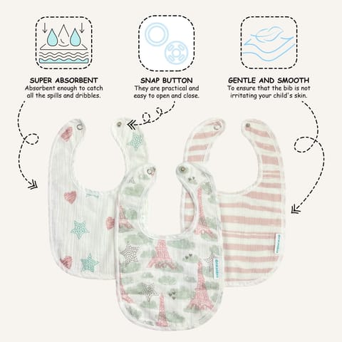 Abracadabra Muslin Bibs - Eiffel Tower Pack of 3