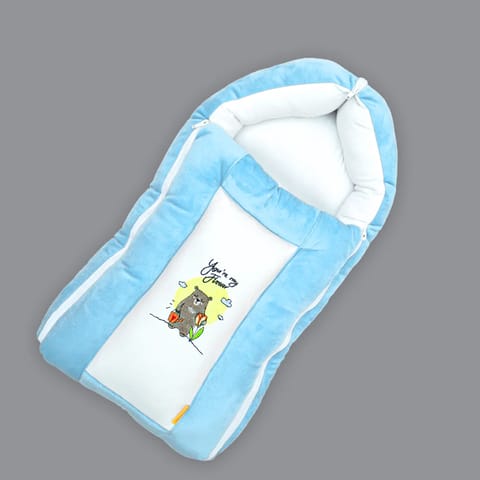 Born Babies Baby Cotton Printed Carry Bed Cum Sleeping Bag 3 in 1 Blue