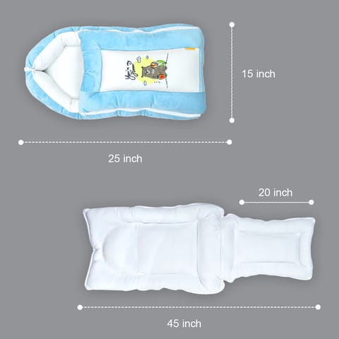 Born Babies Baby Cotton Printed Carry Bed Cum Sleeping Bag 3 in 1 Blue