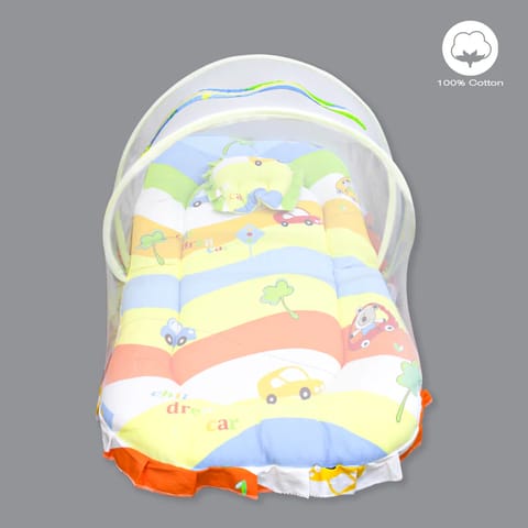 Born Babies Baby Cotton Printed Net Bed With Pillow Yellow