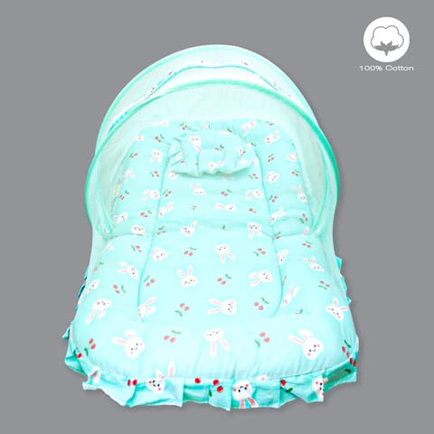 Born Babies Baby Cotton Printed Net Bed With Pillow Green