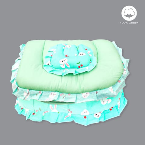 Born Babies Baby Cotton Printed Net Bed With Pillow Green