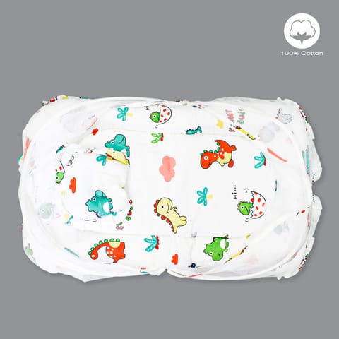 Born Babies Baby Cotton Printed Net Bed With Pillow White