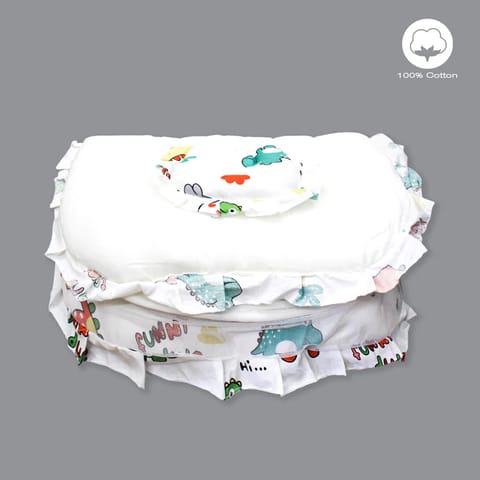 Born Babies Baby Cotton Printed Net Bed With Pillow White