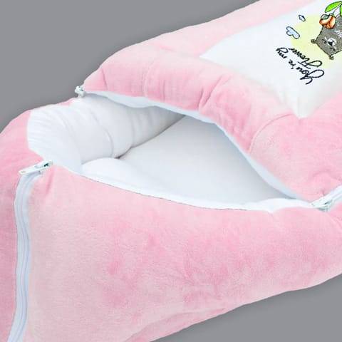 Born Babies Baby Cotton Printed Carry Bed Cum Sleeping Bag 3 in 1 Pink