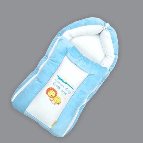 Born Babies Baby Cotton Printed Carry Bed Cum Sleeping Bag 3 in 1 Light Blue