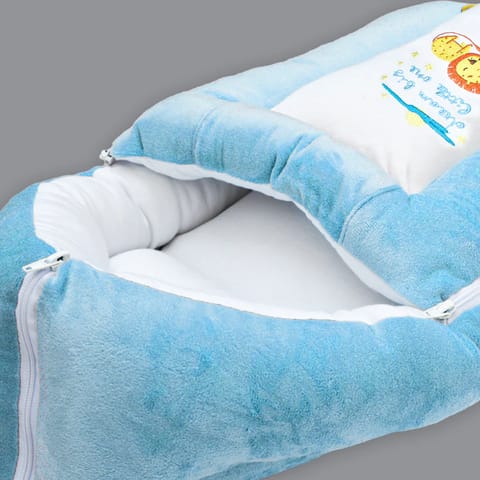 Born Babies Baby Cotton Printed Carry Bed Cum Sleeping Bag 3 in 1 Light Blue