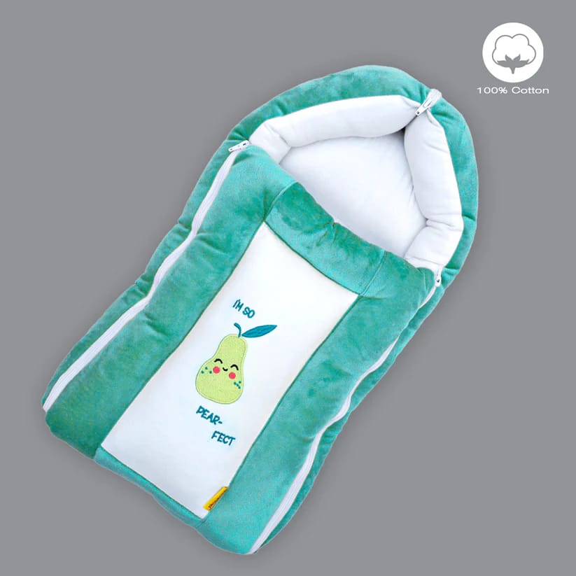 Born Babies Baby Cotton Printed Carry Bed Cum Sleeping Bag 3 in 1 Dark Green