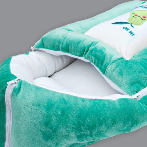 Born Babies Baby Cotton Printed Carry Bed Cum Sleeping Bag 3 in 1 Dark Green