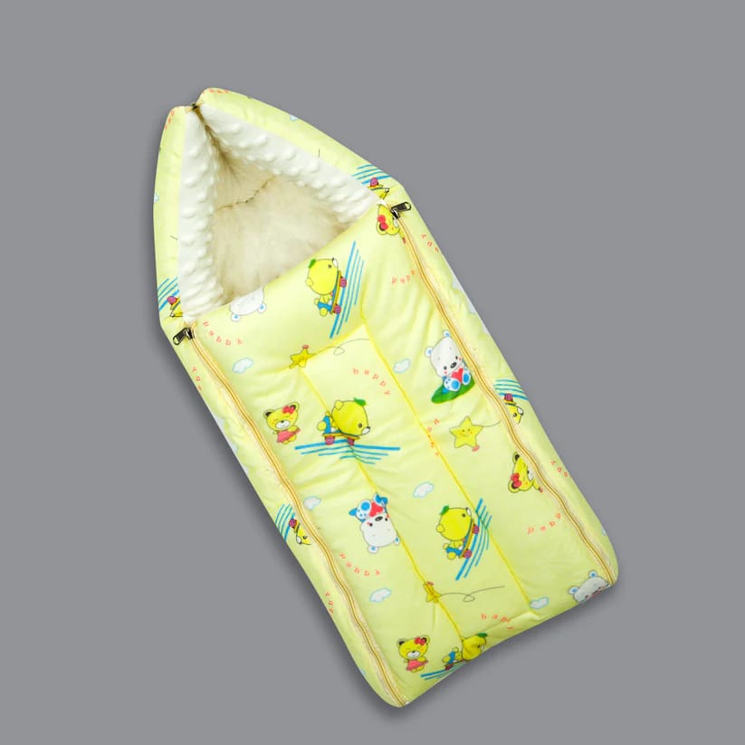 Born Babies Baby Cotton Printed Carry Bed Cum Sleeping Bag 3 in 1 Yellow