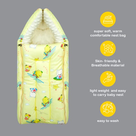 Born Babies Baby Cotton Printed Carry Bed Cum Sleeping Bag 3 in 1 Yellow