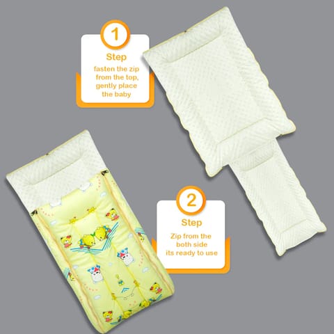 Born Babies Baby Cotton Printed Carry Bed Cum Sleeping Bag 3 in 1 Yellow