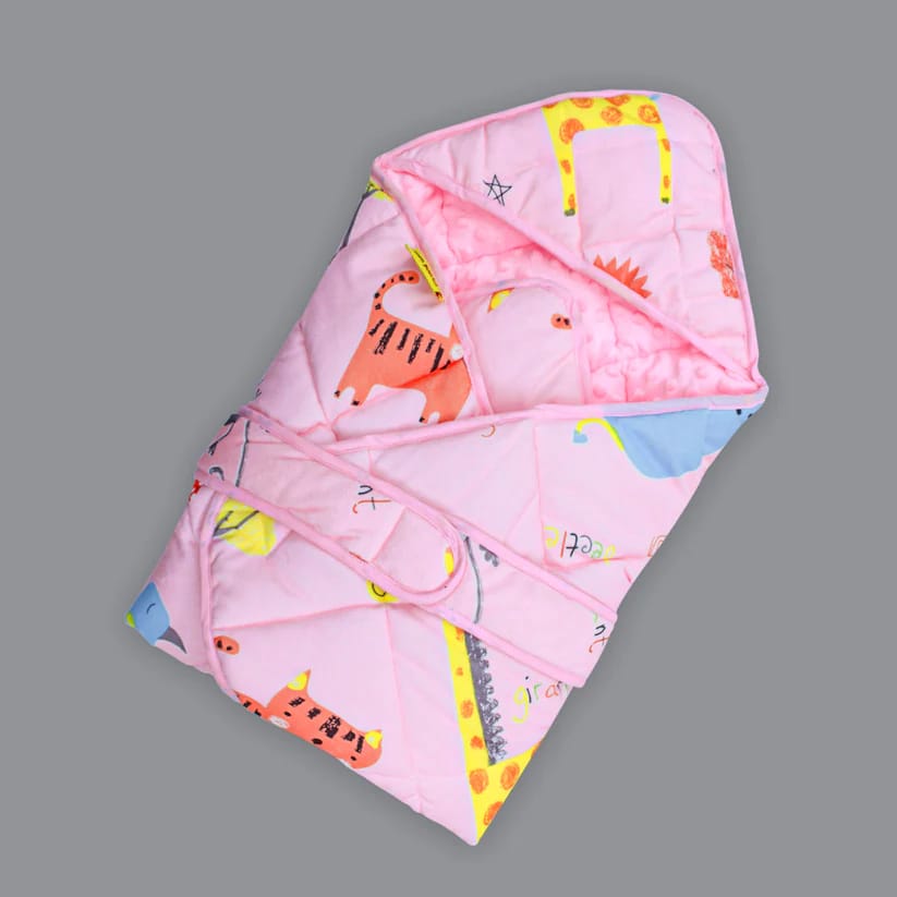 Born Babies Baby Cotton Printed Carry Bed Set Cum Sleeping Bag 2 in 1 Light Pink