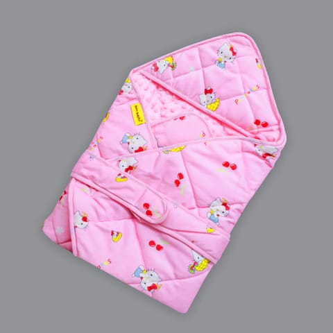 Born Babies Baby Cotton Printed Carry Bed Set Cum Sleeping Bag 2 in 1 Pink