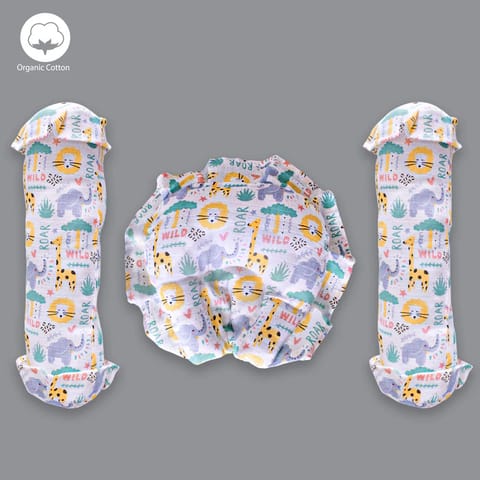 Born Babies Muslin Cotton Baby Printed Bolster Bedding Set - Green