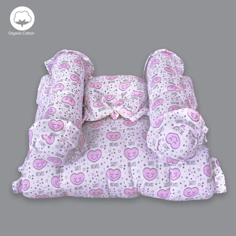 Born Babies Muslin Cotton Baby Printed Bolster Bedding Set - Pink