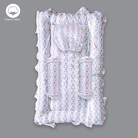 Born Babies Muslin Cotton Baby Printed Bolster Bedding Set - Blue