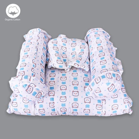 Born Babies Muslin Cotton Baby Printed Bolster Bedding Set - Blue