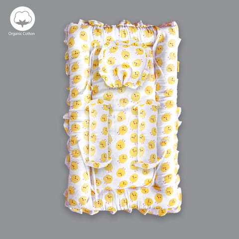 Born Babies Muslin Cotton Baby Printed Bolster Bedding Set - Yellow