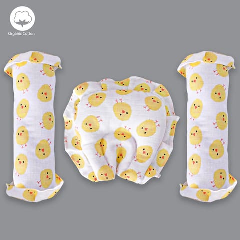 Born Babies Muslin Cotton Baby Printed Bolster Bedding Set - Yellow