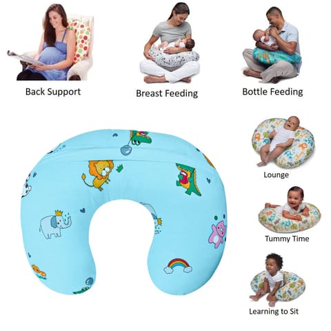 Born Babies Baby Cotton Printed Feeding Pillow Blue