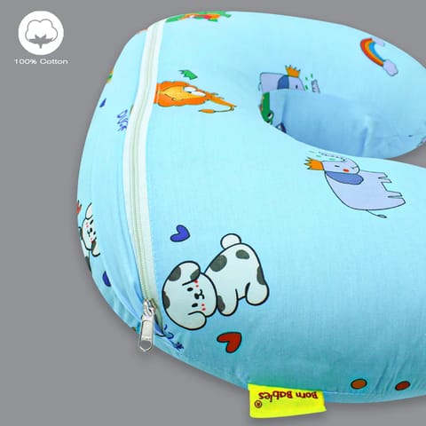 Born Babies Baby Cotton Printed Feeding Pillow Blue