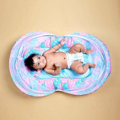 Born Babies Baby Cotton Printed Net Bed With Pillow Multicolored