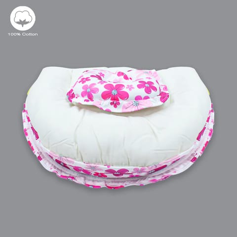 Born Babies Baby Cotton Printed Net Bed With Pillow Dark Pink