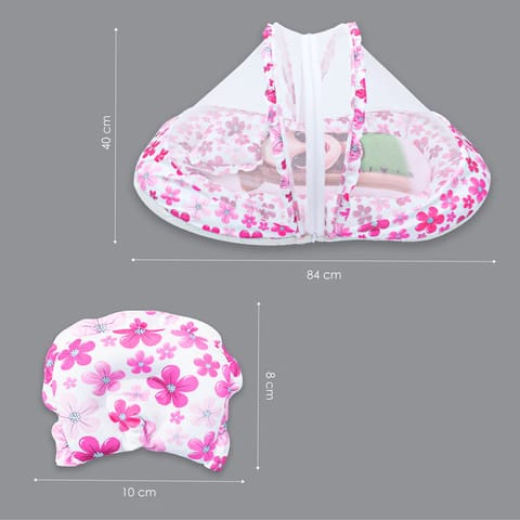 Born Babies Baby Cotton Printed Net Bed With Pillow Dark Pink