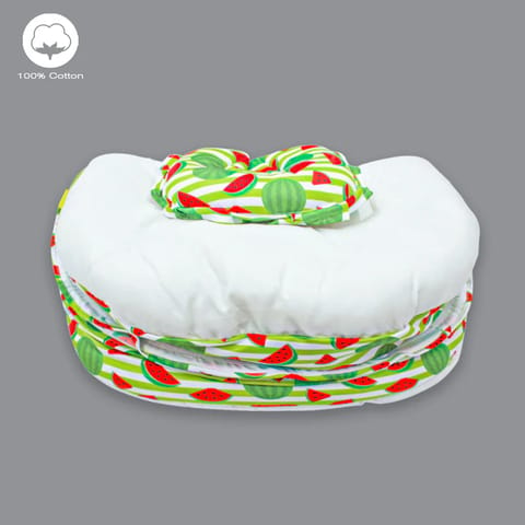 Born Babies Baby Cotton Printed Net Bed With Pillow Green