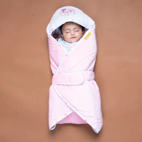 Born Babies  Baby Cotton Printed Carry Bed Set Cum Sleeping Bag 2 in 1 Pink