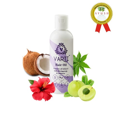 Varti Organic Hair Oil 100ml, Bhringraj & Hibiscus for Healthy Hair Growth & Thickness, Helps in New Hair Growth, Control Hair Fall & Split End, Effective on Dandruff, For Women & Men